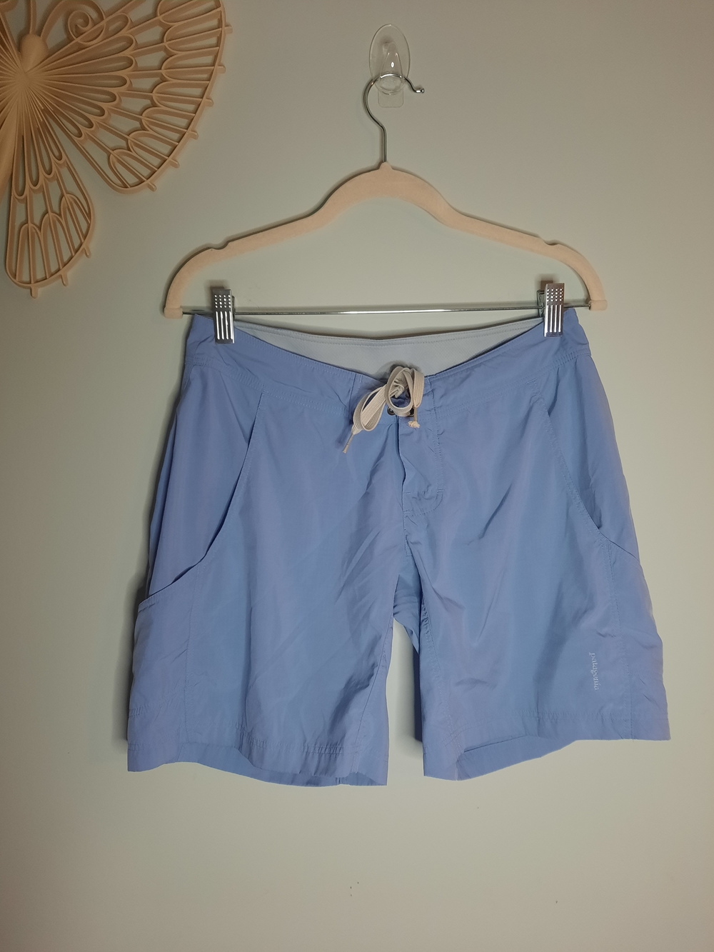 Patagonia Sz 4 Light Blue Women's Swim/Athletic Shorts, Coastal, Summer, Tie
